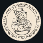 Vintage Christmas SnowMan Ivory Return Address Classic Round Sticker<br><div class="desc">Christmas family round return address sticker with your name and address in stylish typography with a pretty hand drawn vintage Christmas snowman on an ivory background. Simply add your name and address. Exclusively designed for you by Happy Dolphin Studio. If you need any help or matching products please contact us...</div>
