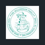 Vintage Christmas Snowman Round Return Address Self-inking Stamp<br><div class="desc">Christmas family round return address self-inking stamp with your name and address in green stylish typography with a pretty hand drawn vintage Christmas snowman image. Simply add your name and address. Exclusively designed for you by Happy Dolphin Studio. If you need any help or matching products please contact us at...</div>