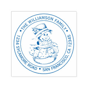 Vintage Christmas Snowman Round Return Address Self-inking Stamp