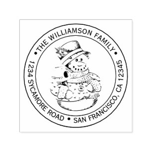 Vintage Christmas Snowman Round Return Address Self-inking Stamp
