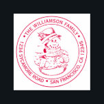 Vintage Christmas Snowman Round Return Address Self-inking Stamp<br><div class="desc">Christmas family round return address self-inking stamp with your name and address in red stylish typography with a pretty hand drawn vintage Christmas snowman image. Simply add your name and address. Exclusively designed for you by Happy Dolphin Studio. If you need any help or matching products please contact us at...</div>