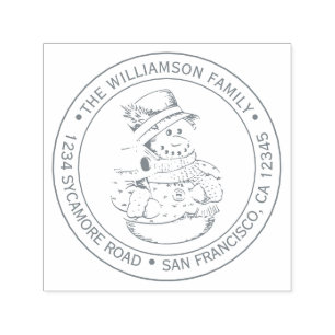 Vintage Christmas Snowman Round Return Address Self-inking Stamp