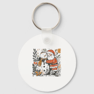 Vintage Christmas Snowman Santa Claus Floral Men W Key Ring