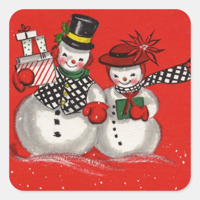 Vintage Christmas Snowman Square Sticker (Front)