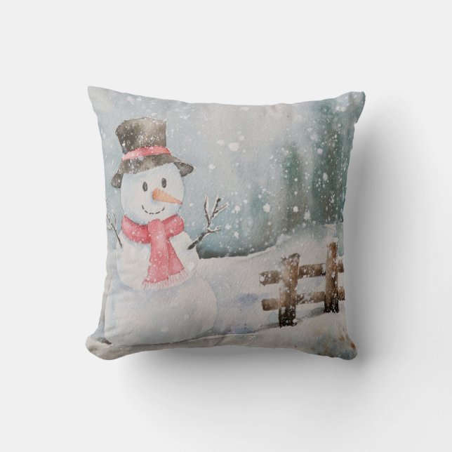 Vintage Christmas Snowman Winter Cushion (Front)