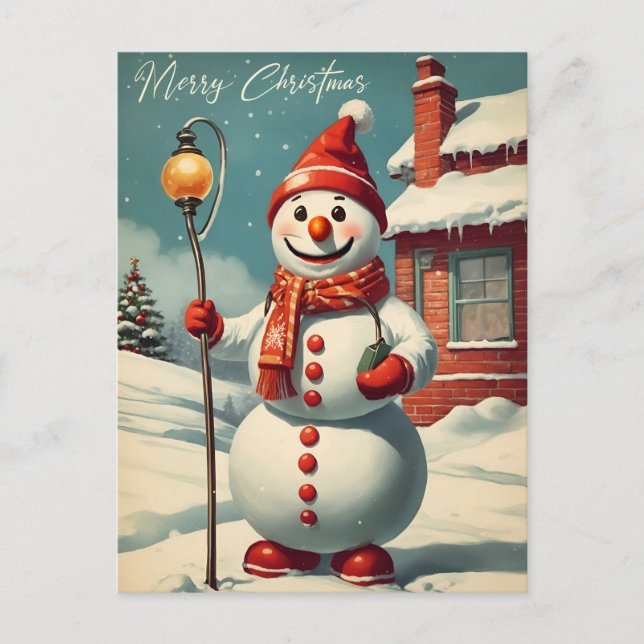 Vintage Christmas Snowman Winter Holiday  Postcard (Front)