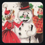 Vintage Christmas Snowman With Family Square Sticker<br><div class="desc">Cute Retro Vintage Christmas Snowman With Family Holiday Square Sticker.</div>