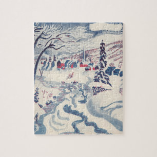 Vintage Christmas, Snowscape with Winter Village Jigsaw Puzzle
