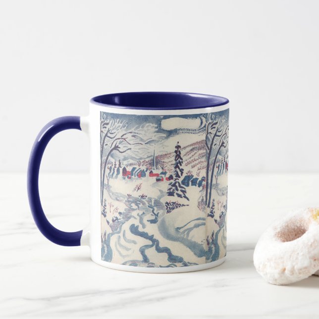 Vintage Christmas, Snowscape with Winter Village Mug (With Donut)