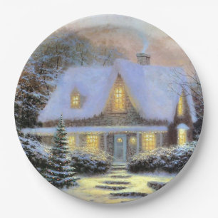 Vintage Christmas snowy landscape Paper Plate