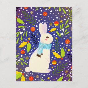 Vintage Christmas Snowy Rabbit Winter Holiday Postcard