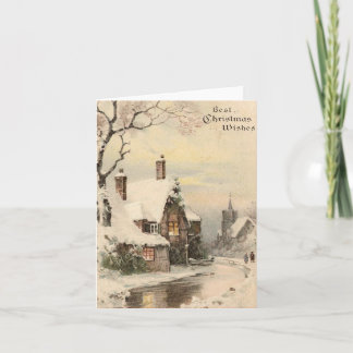 Vintage Christmas Snowy Village Greeting Card