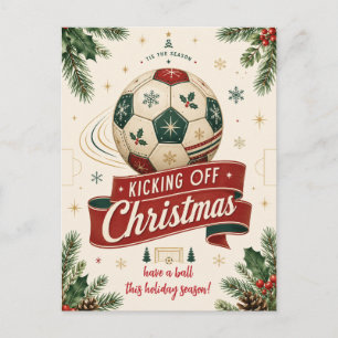 Vintage Christmas Soccer Ball Greeting Cards