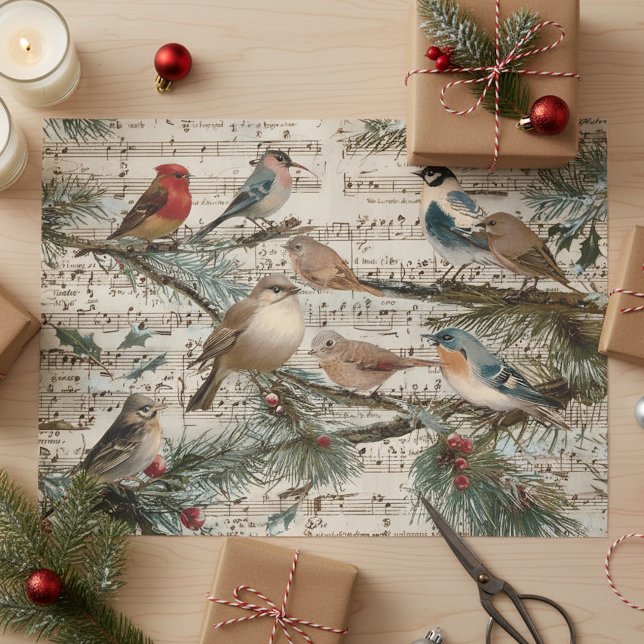 Vintage Christmas Songbirds Winter Tissue Paper (Creator Uploaded)