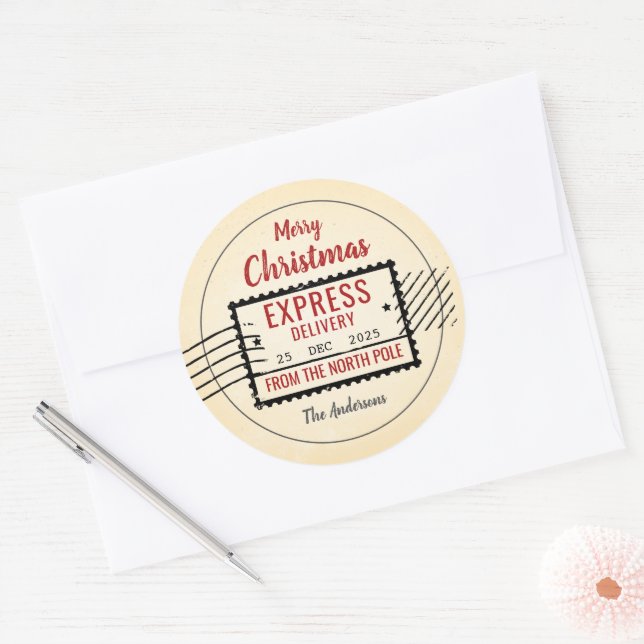 Vintage Christmas Special Delivery Sticker (Envelope)