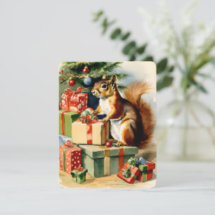 vintage christmas squirrel holiday card