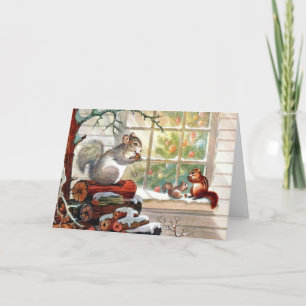 Vintage Christmas Squirrel Holiday Card