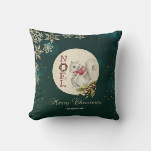 Vintage Christmas Squirrel, Snowflakes  Cushion
