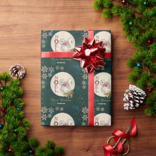 Vintage Christmas Squirrel, Snowflakes  Wrapping Paper