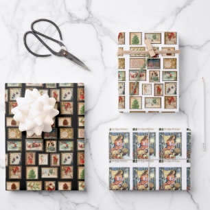 Vintage Christmas stamp collage Wrapping Paper