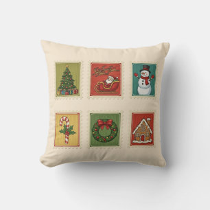 Vintage Christmas Stamps Holiday Pillow