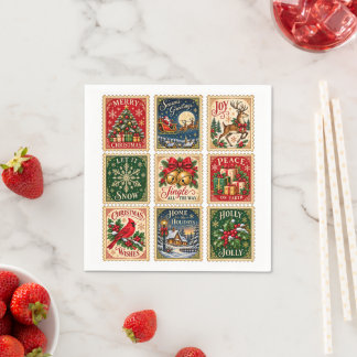 Vintage Christmas Stamps – Traditional Holiday Napkin