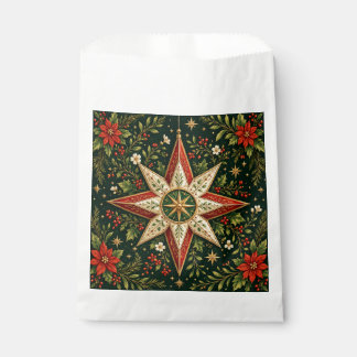 Vintage Christmas Star Ornament Poinsettia Holly Favour Bag
