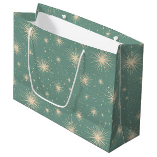 Vintage Christmas Starbursts Soft Blue Large Gift Bag