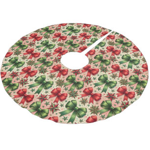 Vintage Christmas Stars and Bows Pattern Brushed Polyester Tree Skirt