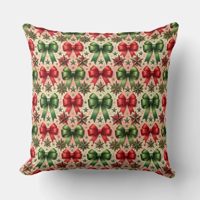 Vintage Christmas Stars and Bows Pattern Cushion (Front)