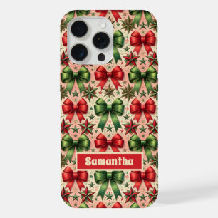 Vintage Christmas Stars and Bows Pattern iPhone 15 Pro Max Case