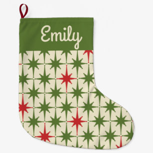 Vintage Christmas Stars Mid Century Personalised Large Christmas Stocking