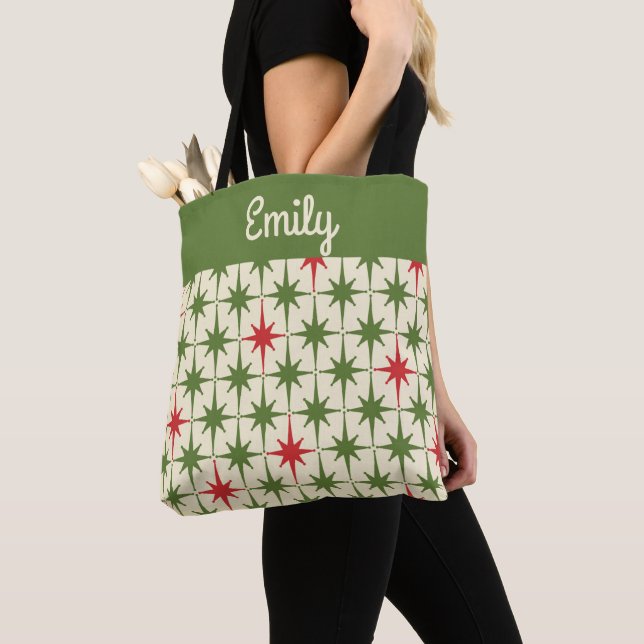 Vintage Christmas Stars Mid Century Personalised Tote Bag (Close Up)