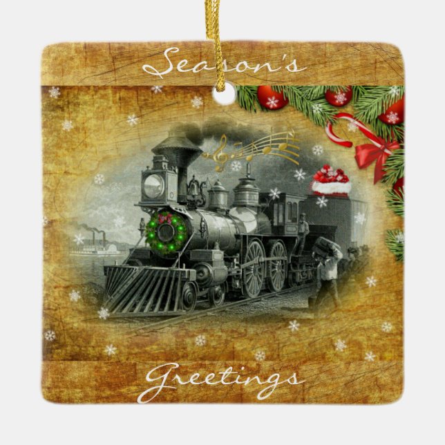 Vintage Christmas Steam Train Ceramic Ornament (Front)