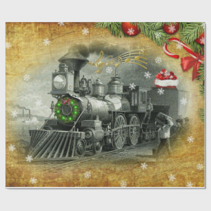 Vintage Christmas Steam Train Wrapping Paper