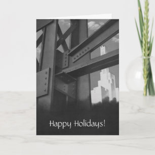 Vintage Christmas, Steel Construction Skyscrapers Holiday Card