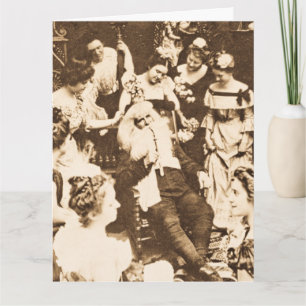 Vintage Christmas Stereoview Santa and the Ladies Card