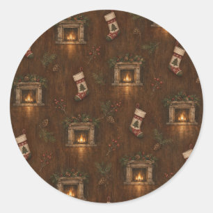 Vintage Christmas Sticker 2 – Fireplace & Stocking