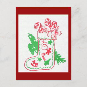 Vintage Christmas Stocking Holiday Postcard
