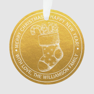 Vintage Christmas Stocking Holiday Wishes Gold Ornament