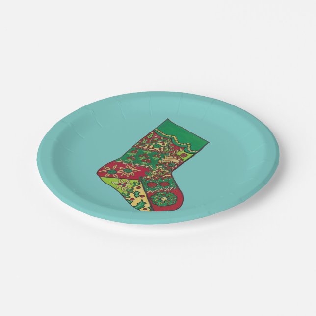 Vintage Christmas Stocking Paper Plate (Angled)