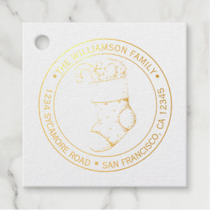 Vintage Christmas Stocking Return Address Gold Favour Tags