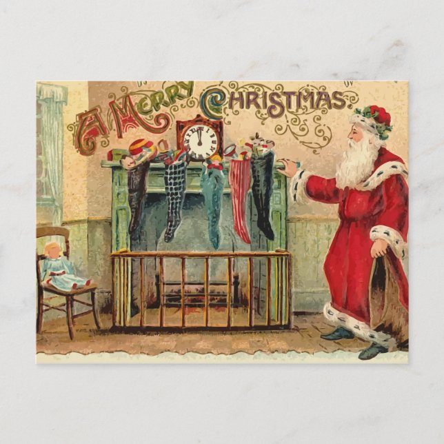 Vintage Christmas Stockings Postcard (Front)