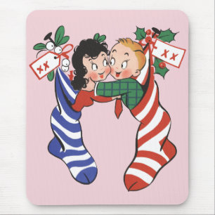 Vintage Christmas Stockings with Cute Children Mouse Pad
