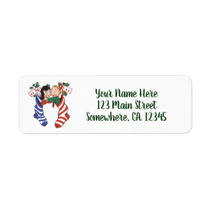 Vintage Christmas Stockings with Cute Children Return Address Label