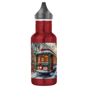 Vintage Christmas Streetcar in Snow 532 Ml Water Bottle
