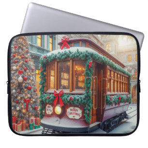 Vintage Christmas Streetcar in Snow Laptop Sleeve