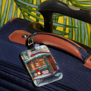 Vintage Christmas Streetcar in Snow Luggage Tag
