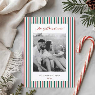 Vintage Christmas Stripes Two Sided Family Photo Holiday Card