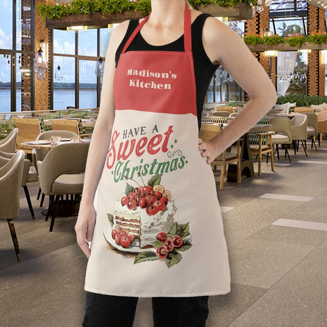 Vintage Christmas Sweet Cake Custom Name Apron (Creator Uploaded)